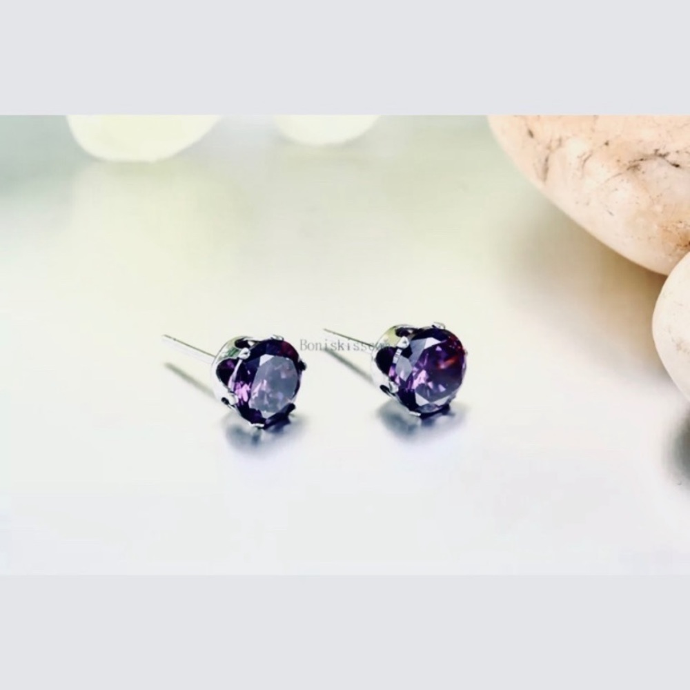 💗 Hypoallergenic Stainless Steel Purple Crystal Earrings 5mm NEW